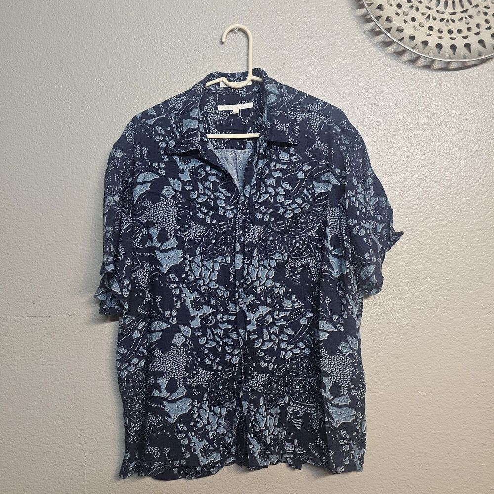 Perry Ellis Men’s XL Blue Abstract Print Button Front Shirt Short Sleeve K753